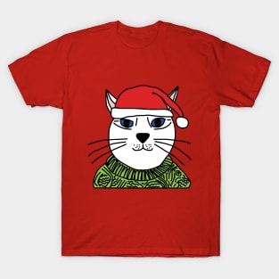 Christmas Sweater Cat Santa Hat T-Shirt